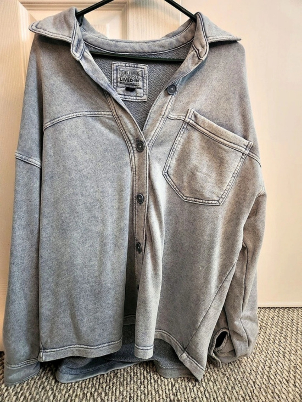 Women's American Eagle Button-Up Sweatshirt Light Denim Size M